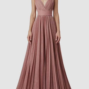 Women's Premium Floral Midi Dress - Silk Blend V-Neck Dress with Handmade Embroidery