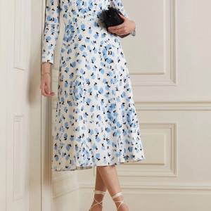 Women's Floral Midi Dress - Cotton Linen A-Line Sundress with Ruffled Sleeves